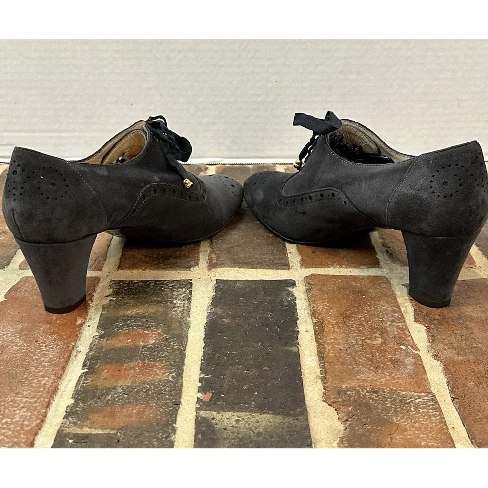 Joccia Italy Lace-Up Oxford Heel Gray Suede Handmade Wingtip Detail Women's 9.5